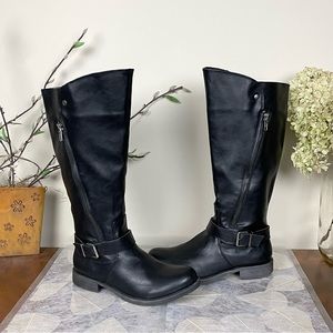 NIB Rampage Allison Asymmetrical Zipper Buckled Knee High Tall Riding/Biker Boot